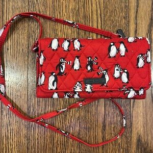 Vera Bradley Crossbody/Wristlet Red Playful Penguins